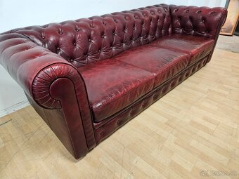 Chesterfield štýl,kožená bordovočervená,nerozťahovacia - 4