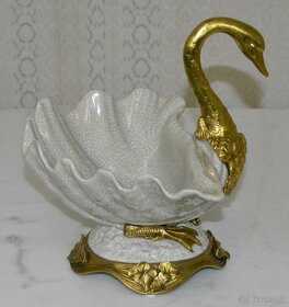 Zámecká mísa s labutí - porcelán + bronz - 4