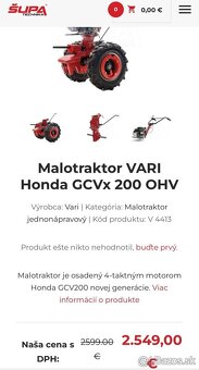 ❗️Vari global zánovný malotraktor 4 takt HONDA GCV200 ❗️ - 4