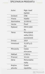 Zlatá minca 10000 Kč Zavedenie československé meny 1oz 2019 - 4