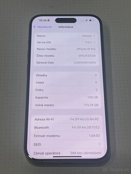 Predám iPhone 15 PRO 128GB Natural titán zachovalý telefón - 4