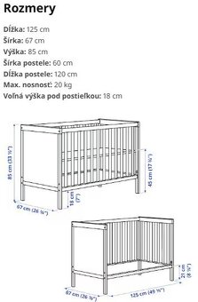 Predám detskú postieľku IKEA 60x120cm s matracom, ochranným - 5