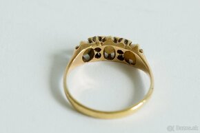 Starožitný 18ct zlatý prsteň s opálmi a diamantami - 5
