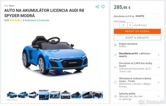 Predám nové elektrické autíčko AUDI R8 SPYDER - 5