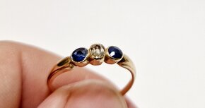 14k zlatý diamantový prsteň so zafírmi - 5