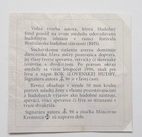 70 mm medaila Rok slovenskej hudby - Hudobný fond - 5