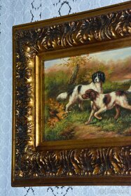 Zámecký obraz - Lovečtí psi - olej na desce - 5