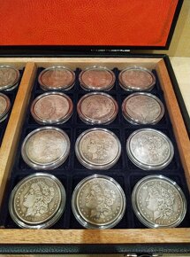 Repliky 24ks Morgan dollars 1878-1901 v koženém kufríku - 5