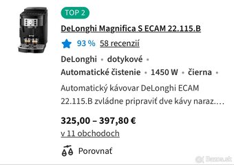 Predám automatický kávovar DeLonghi Magnifica S - 5