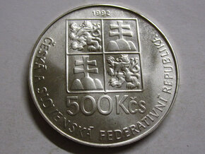 Strieborná 500 Kčs 1992 Komenský - TOP stav  - 5