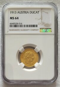 Zlaté dukáty FJI 1891, 1906, 1913, všetky MS64 - 5