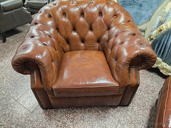 CHESTERFIELD ŠTÝL,HRUBOKOŽENÁ SEDAČKA,NEROZŤAHOVACIA - 5