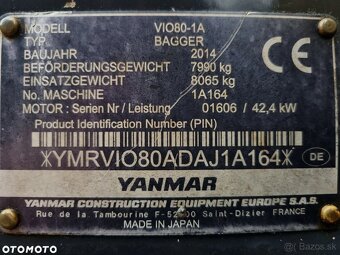 Rýpadlo Yanmar 8,5 tony Yanmar VIO80 2015 Import Nórsko - ak - 5