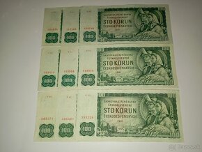 BANKOVKY 100 KČS 1961, VŠECHNY NÍZKÉ SERIE, SADA 9 KUSŮ - 5