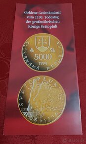 Zlatá pamätná minca 5000Sk 1994 - Svätopluk - 1100. výročie - 5