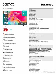 QLED 4K 50" - Hisense 50E7KQ, NOVÝ, ZÁRUKA - 5