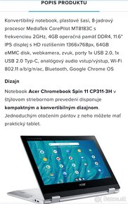 Predám nepoužitý Notebook Acer Chromebook Spin 11 CP311-3H - 5