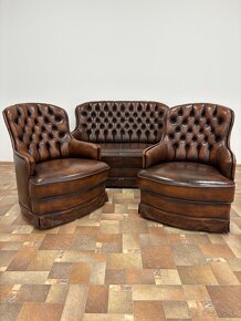 CHESTERFIELD ŠTÝL SEDAČKA,DVOJFAREBNÁ KOŽENÁ - 5