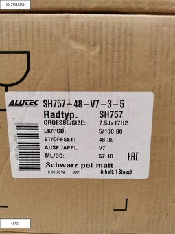 Škoda Fabia, Rapid, Scala alu disky 5x100 R17 ET48 1226 - 5