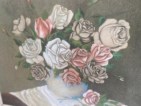 Starožitný maľovaný obraz - kvety - 5
