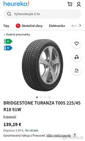 LETNÉ PNEU BRIDGESTONE TURANZA T005 245/45 R18 91W 4KS - 5