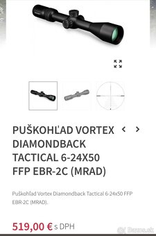 Predám puškohľad Vortex DIAMONDBACK TACTICAL 6-24X50 MRAD - 5