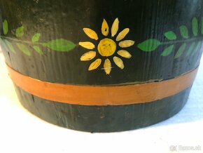 Stará drevená maľovaná putňa váza kvetináč - 5