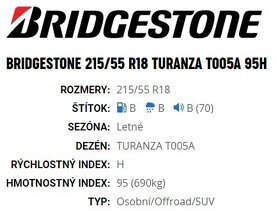 Nové letné pneu Brigestone Turanza T005A 215/55 R18 95H - 5