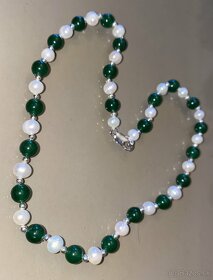 Náhrdelník, náramok z pravých perál 7-8 mm jadeity - 5