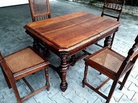 starožitný rozkladací dubový stôl, /+ komoda, ca 1890/ - 5