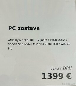 PC zostava R9 5900/ 16GB RAM / 500GB SSD/ GPU - 5