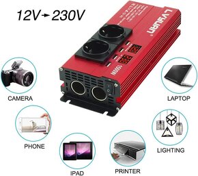 LVYUAN menič napätia 12 V 230 V 1500 W/4 USB/2 EU zasuvky - 5