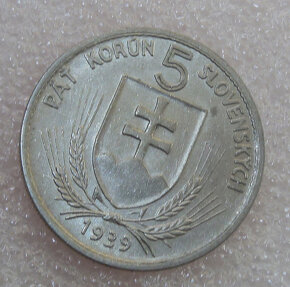 Mince 5 Koruna 1939 Top stav - Slovenský štát 1939-1945 - 5