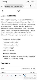 Ultraľahký detský bicykel Arcore Sparrow 16' - 5