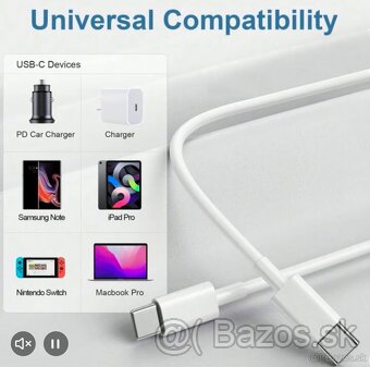 USB-C 2m 60W Dátový a nabíjací kábel iPhone Samsung - 5