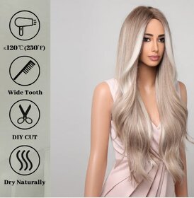 Extra dlhá parochňa platinová blond s melírom 90cm - 5