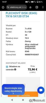 predam koleso,plechový disk Alcar 8345 na BMW rozmer 5x120,7 - 5