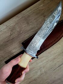 velký lovecký Damaškový nôž BOWIE 33,5cm, handmade - 5