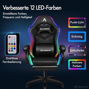 Herné kreslo ALFORDSON s 8-bodovou masážou 12 farieb RGB LED - 5