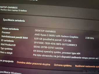 Ultralahky HP Pavilion Aero s 512gb ssd 8 gb ram a ryzen 5 p - 5