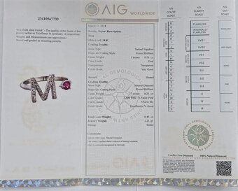 Prsteň ružové diamanty, AIG certifikát - 6