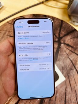 iPhone 15 pro 256 natural Titan batéria 93% záruka rok - 6