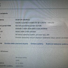 Herný počítač HP.Intel i5-6500 4x3,20GHz.16gb ram.RTX3050 6G - 6