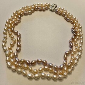 Trojfarebný 3 radový náhrdelník - pravé perly - 6