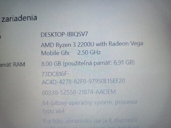 rozpredám funkčný notebook Hp 255 g7 - 6