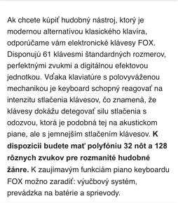 Predám nové klávesy FOX 168 - 6