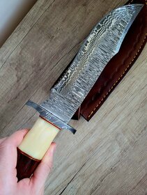 velký lovecký Damaškový nôž BOWIE 33,5cm, handmade - 6