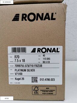 Nové Ronal R70 7,5X18 ET40 5X112 VW Alu disky R18 1201 - 6