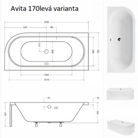 Asymetrická vaňa Besco Avita 170 x 75 cm - 6