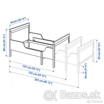 IKEA SUNDVIK Rám postele s nast. dĺžkou biela 80x200 cm - 6